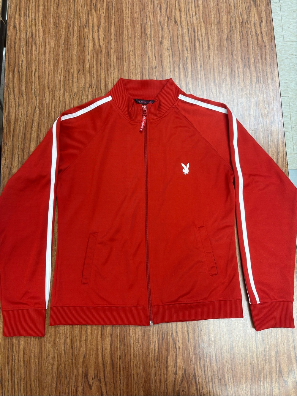 PLAYBOY Red Zip Jacket with Logo Pull L Vintage